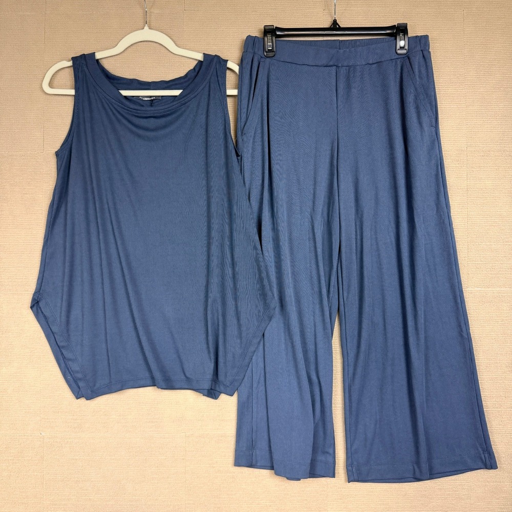 Alembika Blue Ribbed Top and Pants Set Size 3 US 10-12 Lagenlook NWT